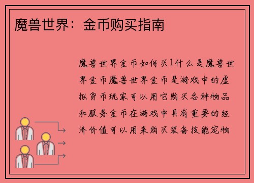魔兽世界：金币购买指南